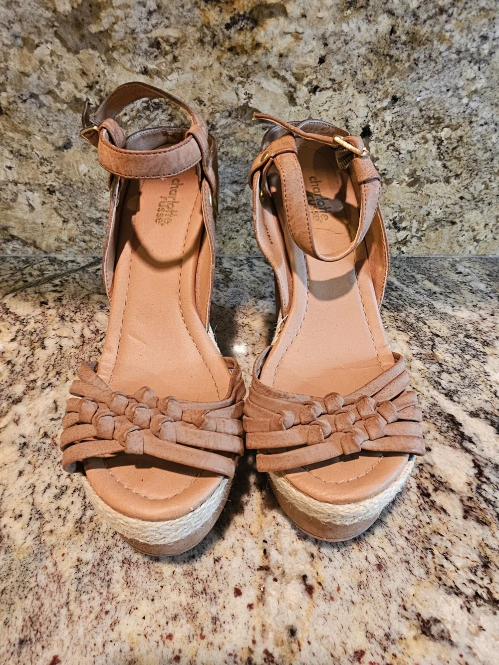 Charlotte Russe Nude/Tan Braided Espadrille Wedge Sandals